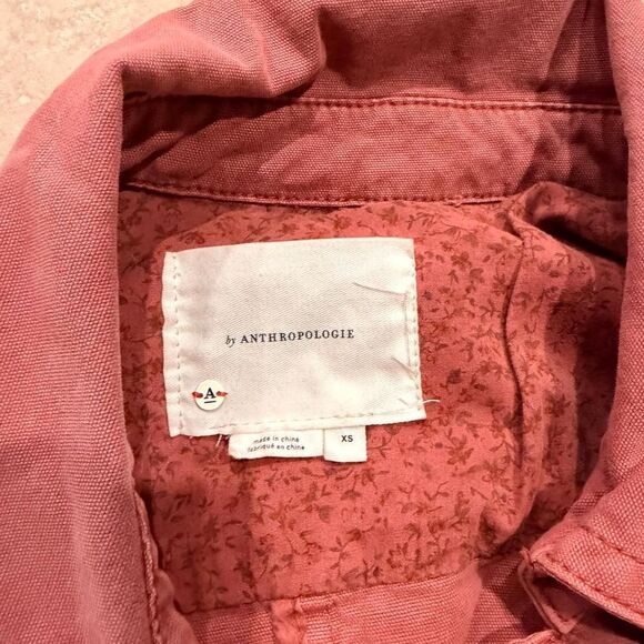 Anthropologie Pink Utility Jacket XS Cropped Cotton Blend Moto Style Lightweight - Picture 2 of 7